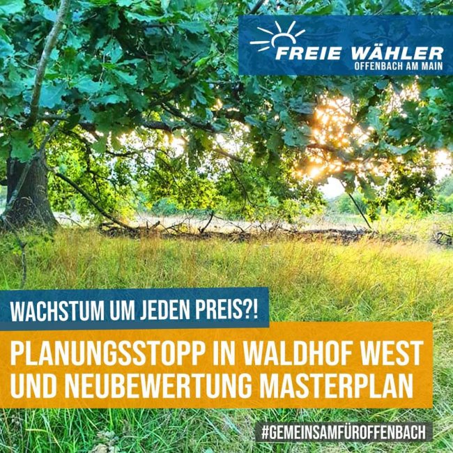 „Wachstum mit Vernunft“- Evaluierung des Masterplans sowie Aussetzung der Planungen für Waldhof-West beantragt